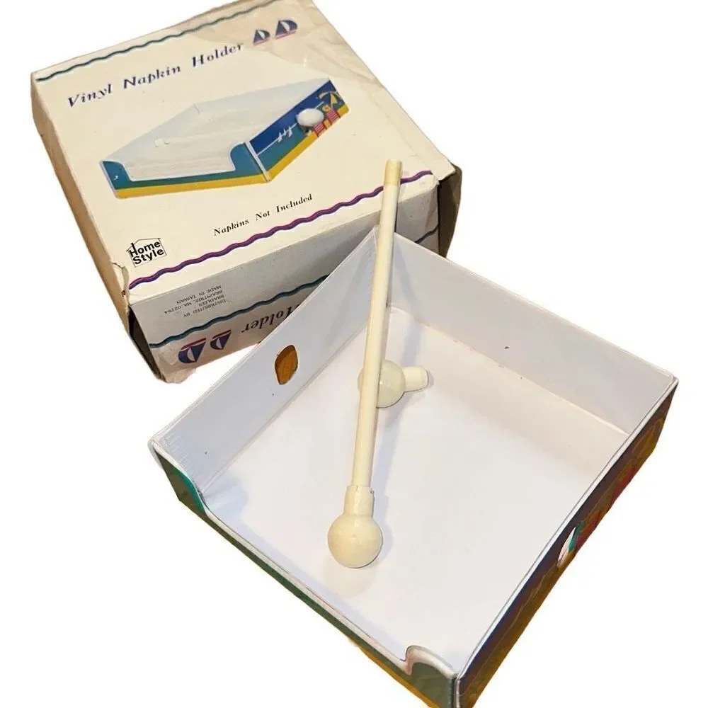 Vintage Vinyl Napkin Holder Beach Sailing Vacation Rare Bradlees